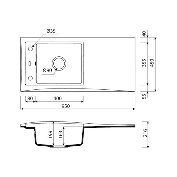 Granitna sudopera VALORE 950x450 1ko