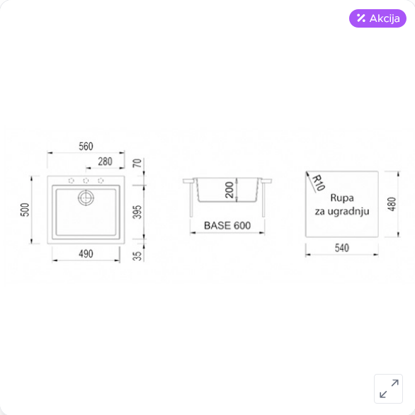 Sudopera granitna, model Cube, 5610