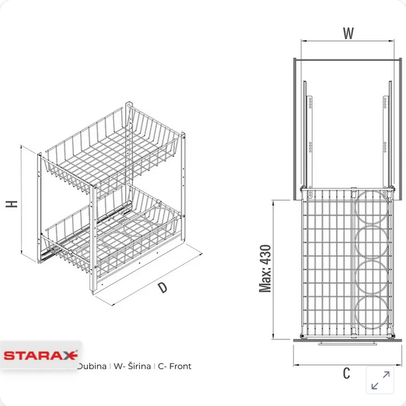 Žičana korpa sa usporivačem